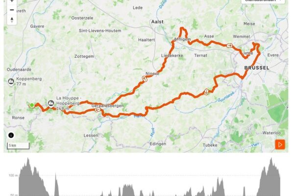 fietsroute-atomium-lebonheurdelouise Stravakaart naar het Atomium, een fietsroute van 148 km vanuit Louise-Marie
