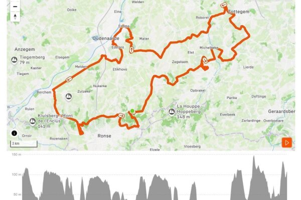 Stravakaart van het Beestig Ritje, een fietsroute van 88 km vanuit Le Bonheur de Louise