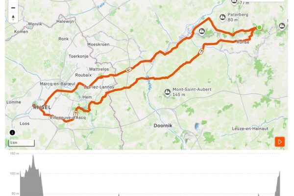 Fietsroute nar de Citadelle van Rijsel/Lille vanuit Louise-Marie
